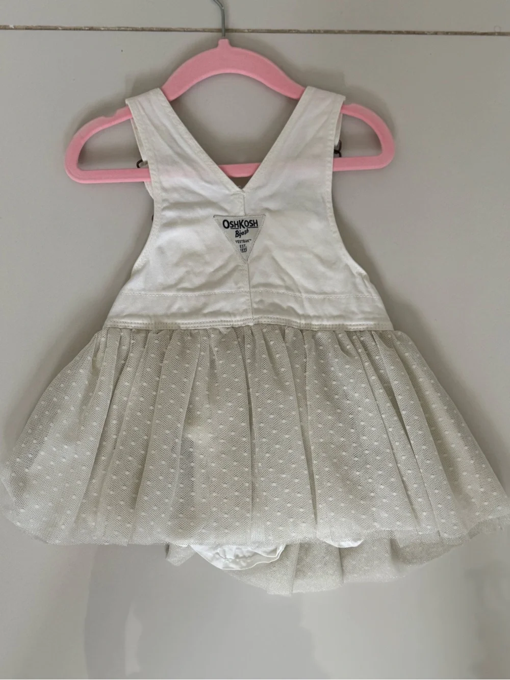 OshKosh B'gosh White Cream Dot Tulle Overall Dress